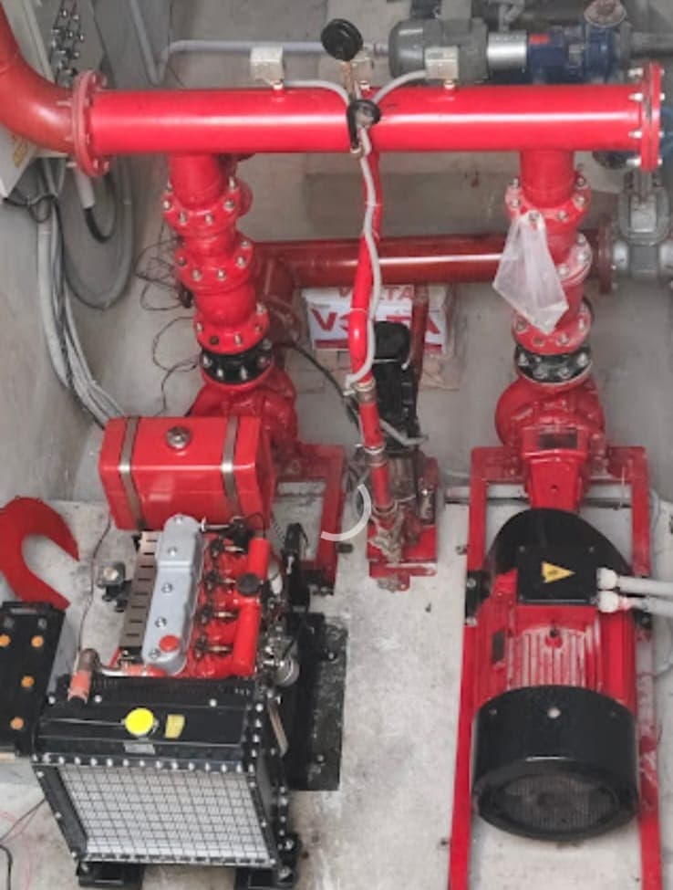 Fire pump room with diesel and electric pump sets